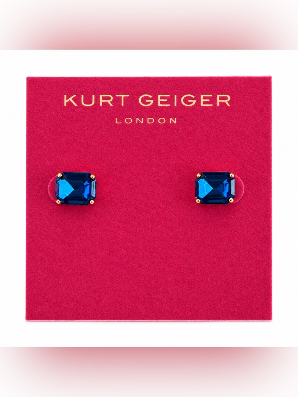 Kurt Geiger Square Crystal Stud Earrings / Topaz NWT